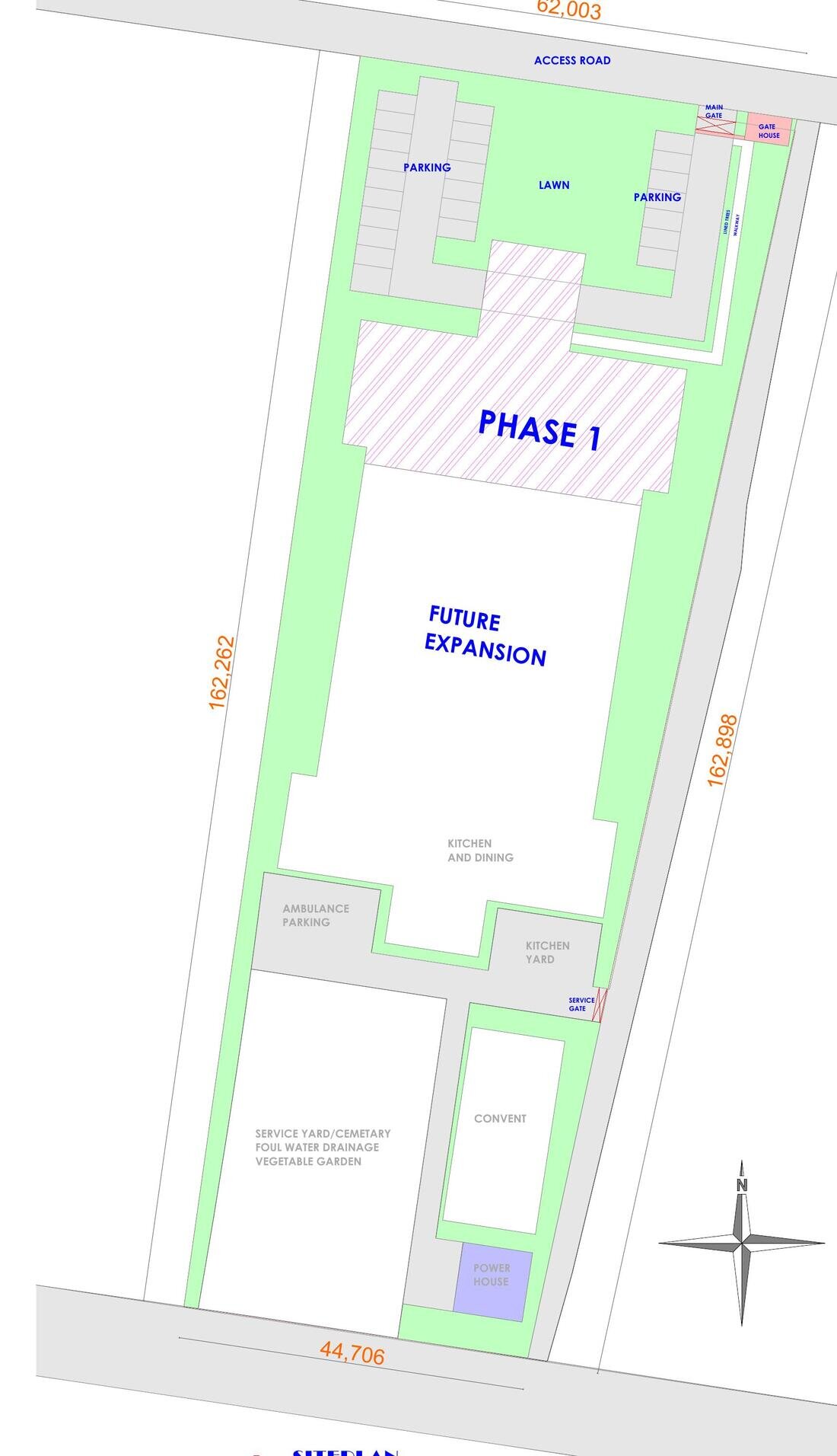 Site plan showing Phase 1 and future expansion
